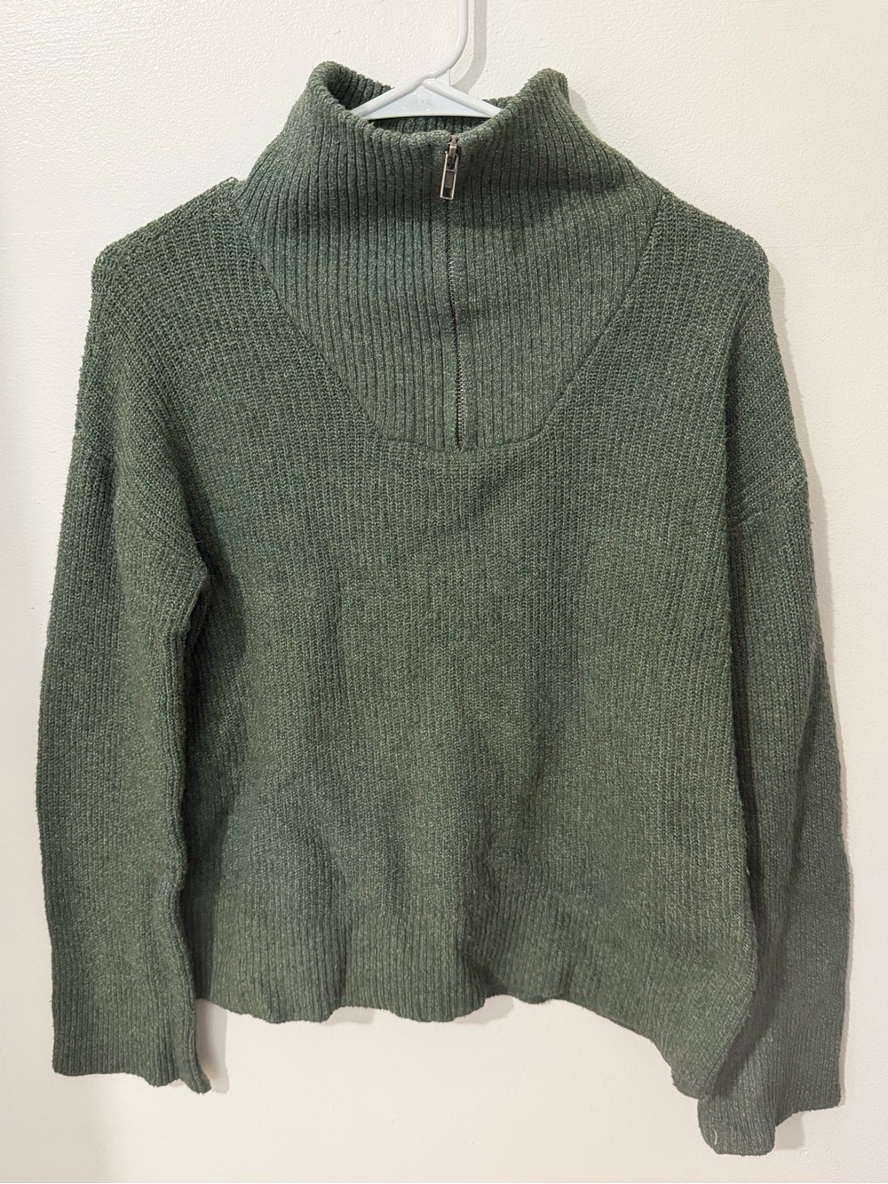 Maurice’s Women's Olive Green Ribbed Half-Zip Sweater